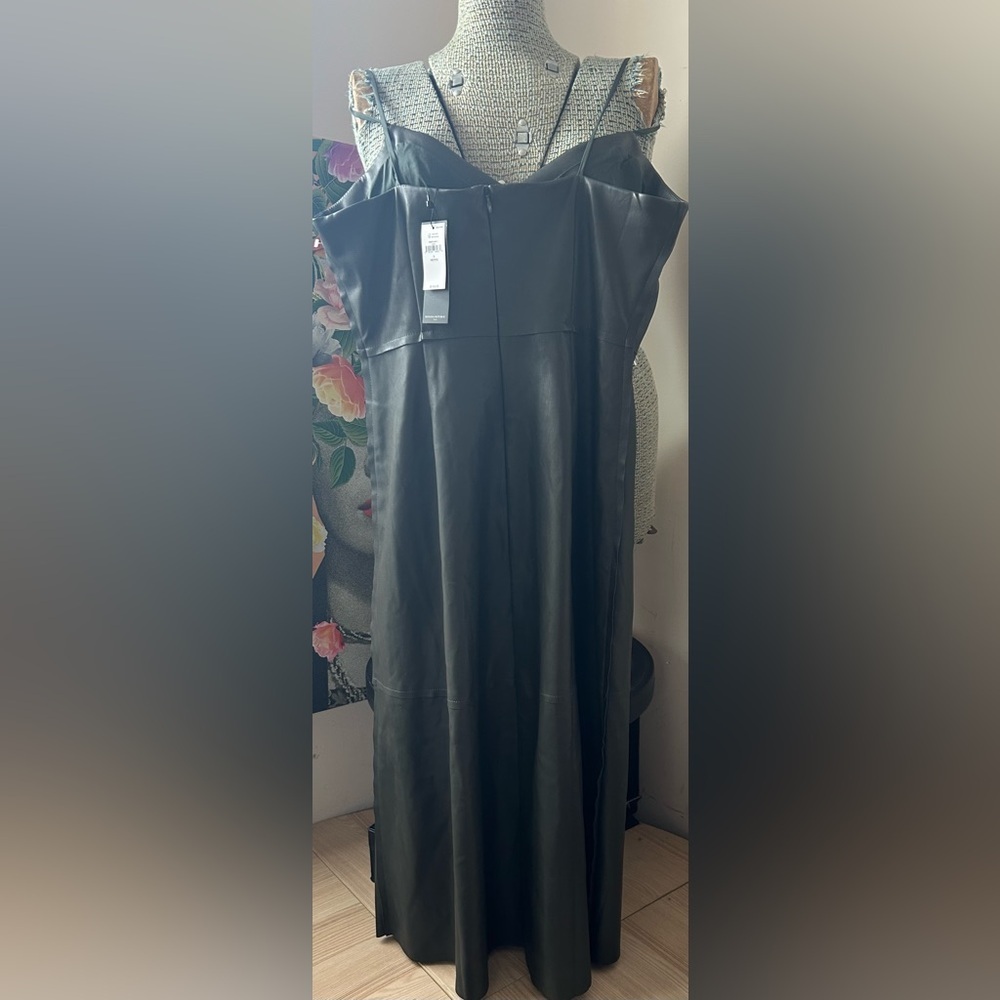 NWT BANANA REPUBLIC ARMY GREEN VEGAN LEATHER DRESS. 8p. QUIET LUXURY, SEXY - Picture 3 of 8